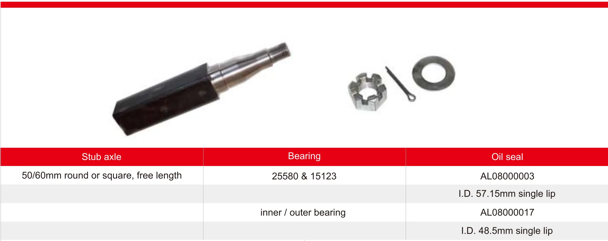 Axle Spindle 50/60mm round or square, free length
