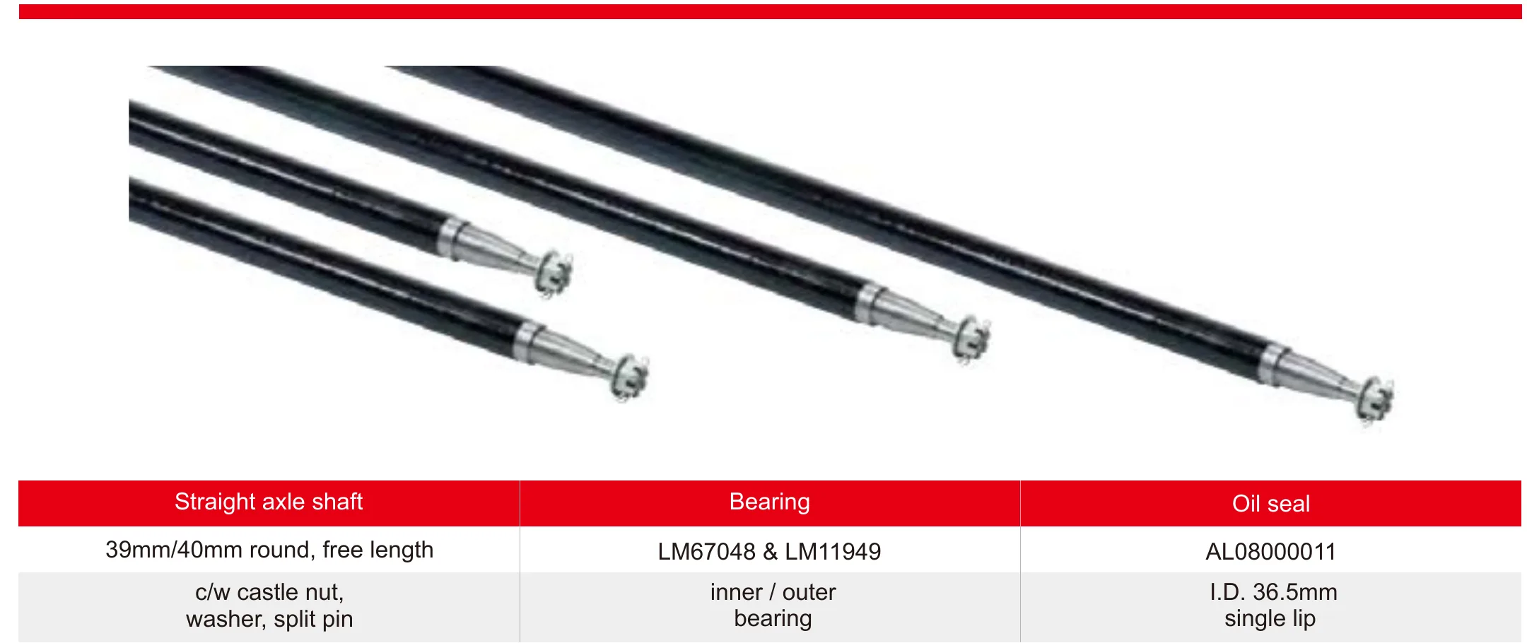 Axle Spindle 39mm/40mm round, free length