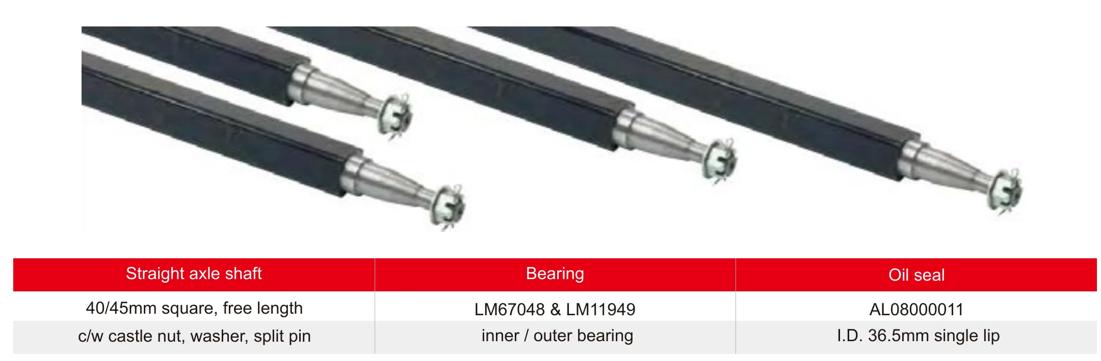 Axle Spindle 40/45mm square, free length