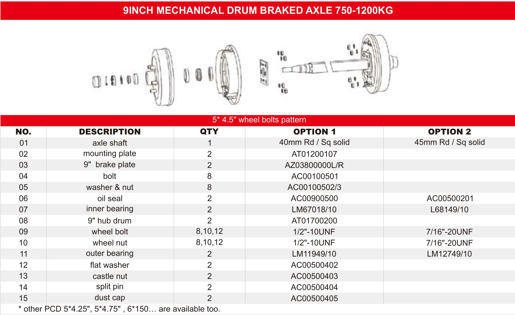 Trailer Axle 9INCH MECHANICAL DRUM BRAKED AXLE 750-1200KG