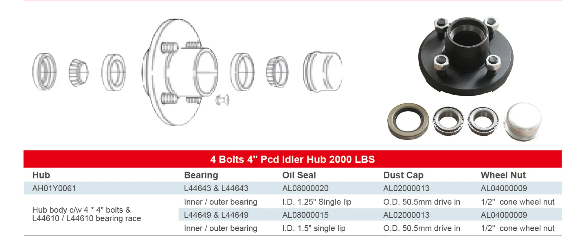 Idler Hub 4 Bolts 4" Pcd Idler Hub 2000 LBS