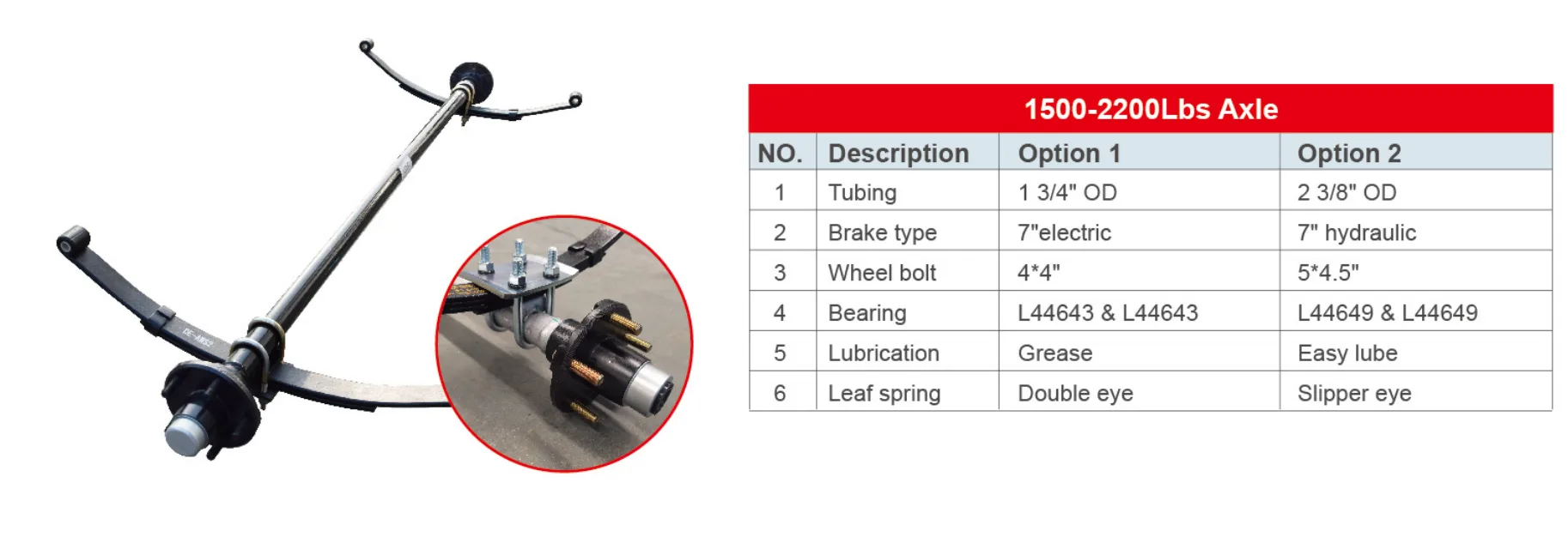 Trailer Axle 1,500-2,200 Lbs Axle