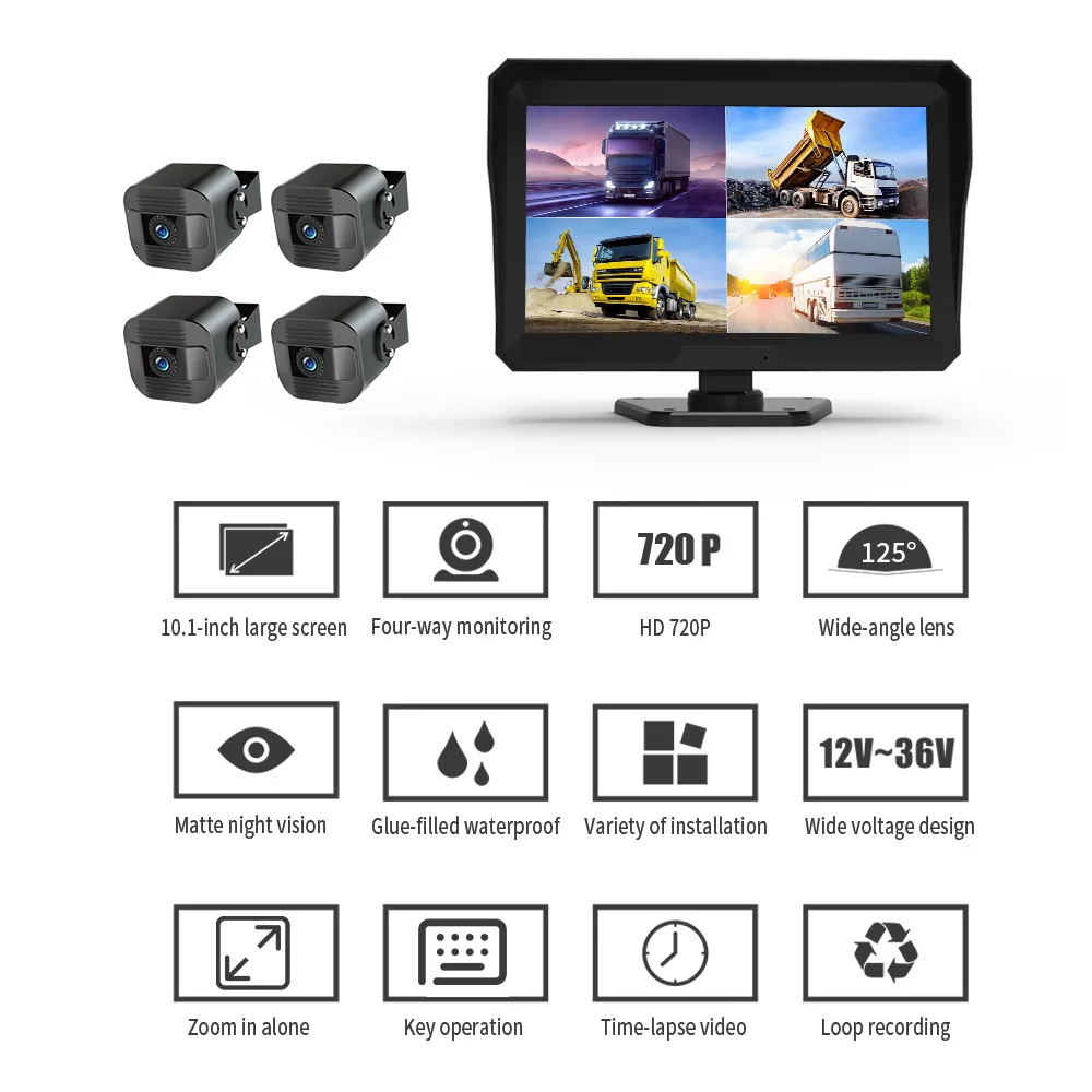 Wired Backup Camera System Wired Backup Camera System — 10" Quad Channel